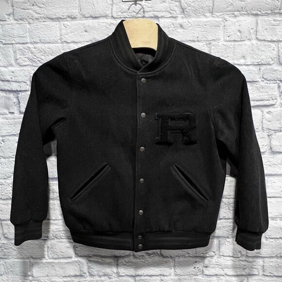 Ralph Polo Ralph Lauren Black Wool Varsity Letterman Full Zip Jacket Size Medium - Picture 1 of 7